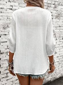 SHEIN LUNE 大翻領捲邊袖開門襟外套 - 白色 - 查看 2