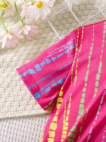 SHEIN Kleinkind Mädchen Shorts & T-Shirt mit Streifen Muster, - Heißes Pink - Übersicht 5