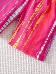 SHEIN Kleinkind Mädchen Shorts & T-Shirt mit Streifen Muster, - Heißes Pink - Übersicht 6