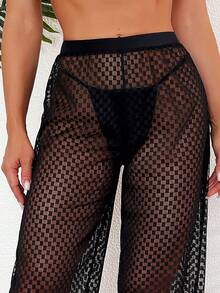 Hollow Out Fishnet Cover Up Pants - Black - View 4