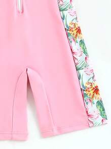 Toddler Girls Floral Print Zipper Front One Piece Swimsuit - Pink - View 4