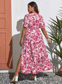 SHEIN VCAY 大碼印花高衩洋裝 - 彩色 - 查看 2