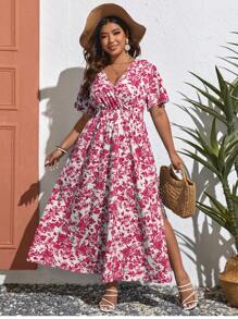 SHEIN VCAY 大碼印花高衩洋裝 - 彩色 - 查看 4