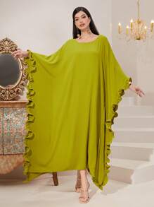 Al Najma Vestido ribete con fruncido de manga murciélago - Verde - Ver 1