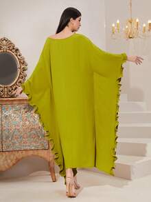 Al Najma Vestido ribete con fruncido de manga murciélago - Verde - Ver 2