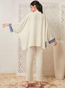 Mulvari Geo Print Batwing Sleeve Coat & Trousers - Apricot - View 2