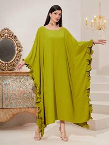 Al Najma Vestido ribete con fruncido de manga murciélago - Verde - Ver 3