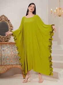 Al Najma Vestido ribete con fruncido de manga murciélago - Verde - Ver 4