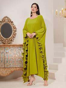 Al Najma Vestido ribete con fruncido de manga murciélago - Verde - Ver 5