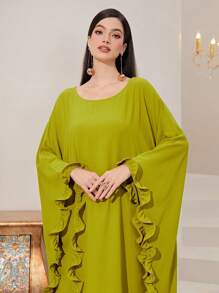 Al Najma Vestido ribete con fruncido de manga murciélago - Verde - Ver 7