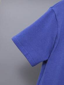 SHEIN Boys Slogan Graphic Tee & Shorts - Blue - View 3