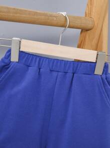 SHEIN Boys Slogan Graphic Tee & Shorts - Blue - View 5