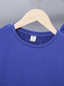 SHEIN Boys Slogan Graphic Tee & Shorts - Blue - View 7