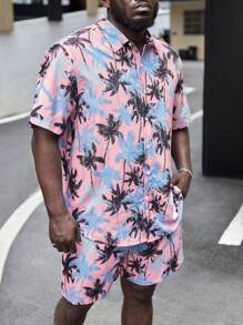 GENTILAND Hombres con estampado de árbol de coco Camisa & Shorts - Multicolor - Ver 1