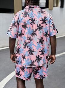 GENTILAND Hombres con estampado de árbol de coco Camisa & Shorts - Multicolor - Ver 2