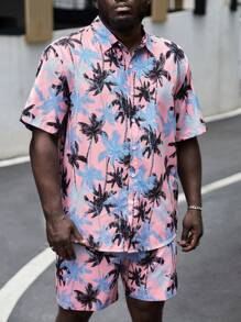 GENTILAND Hombres con estampado de árbol de coco Camisa & Shorts - Multicolor - Ver 3