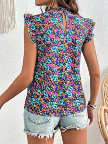 SHEIN Clasi Áo sơ mi nữ Nút viền lá sen Hoa Tất cả trên in Boho - Nhiều màu - Xem 2