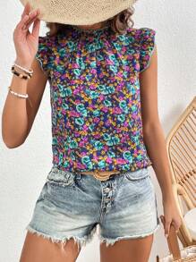 SHEIN Clasi Áo sơ mi nữ Nút viền lá sen Hoa Tất cả trên in Boho - Nhiều màu - Xem 3