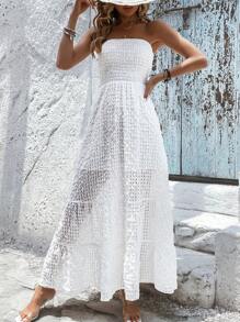 Breezaya Đầm Viên lá sen Dải chun màu trơn Boho - trắng - Xem 1
