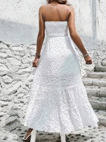 Breezaya Đầm Viên lá sen Dải chun màu trơn Boho - trắng - Xem 2