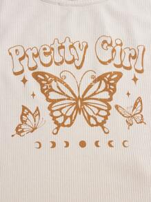 SHEIN Teen Girls Butterfly Print Tank Top & Pleated Skirt - Multicolor - View 5