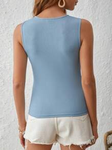 SHEIN Clasi Áo khoác và áo lót dành cho xe tăng nữ Tương phản ren màu trơn Giải trí - Màu xanh bụi bặm - Xem 2