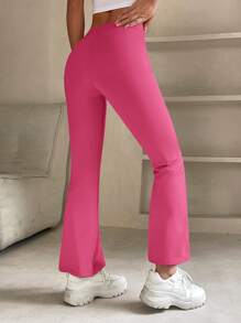 SHEIN PETITE Split Hem Flare Leg Pants - Hot Pink - View 2
