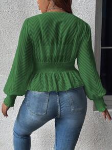 Celure Plus Surplice Neck Lantern Sleeve Peplum Blouse