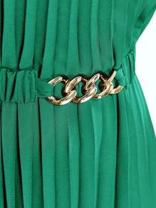 BizChic Solid Pleated Halter Neck Dress With Belt Workwear - Green - View 6