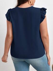 SHEIN Clasi 大碼拼接邊蝴蝶袖襯衫 - 藏蓝色 - 查看 2