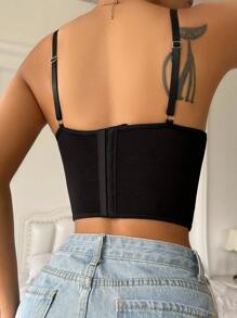 蕾絲拼接鋼圈胸罩 - 黑色 - 查看 2