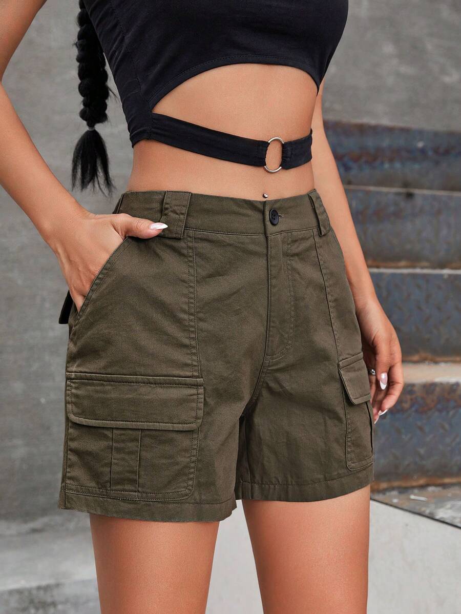 Flap Pocket Cargo Shorts - Coffee Brown - View 1