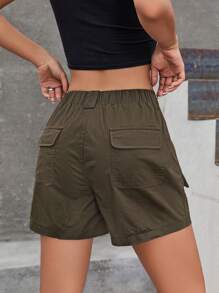 Flap Pocket Cargo Shorts - Coffee Brown - View 2