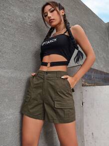 Flap Pocket Cargo Shorts - Coffee Brown - View 3