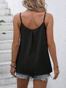 SHEIN LUNE Áo khoác và áo lót dành cho xe tăng nữ Xếp li màu trơn Giải trí - màu đen - Xem 2