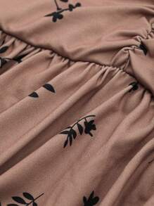 DAZY Váy giản dị Nữ Tương phản ren Tương phản Mesh Viên lá sen Hoa - màu nâu - Xem 9