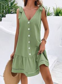 SHEIN VCAY 肩上打結荷葉邊娃娃裙