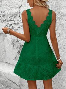 Chiquease Eyelet Embroidery Ruffle Hem Dress - Green - View 1