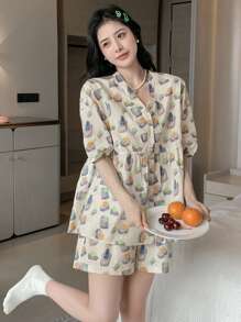 DAZY 滿版印花泡泡袖睡衣套裝 - 彩色 - 查看 4