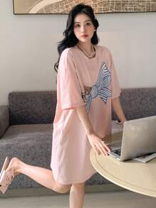 DAZY Cartoon Graphic Drop Shoulder Lounge Dress, Moo Moo Pajama