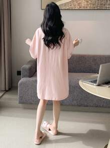 DAZY Cartoon Graphic Drop Shoulder Lounge Dress, Moo Moo Pajama