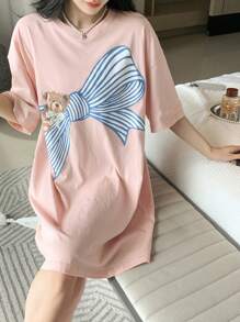 DAZY Cartoon Graphic Drop Shoulder Lounge Dress, Moo Moo Pajama