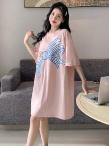 DAZY Cartoon Graphic Drop Shoulder Lounge Dress, Moo Moo Pajama