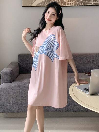 DAZY 卡通圖案落肩袖休閒服連衣裙