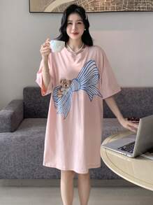 DAZY Cartoon Graphic Drop Shoulder Lounge Dress, Moo Moo Pajama