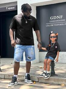 SHEIN Young Girl Street Style Sporty Knitting Round Neck Short Sleeve Top For Spring And Summer - Black - View 7