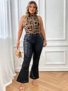 SHEIN Essnce Plus Geo Print Mock Neck Tank Bodysuit - Multicolor - View 3