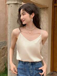 DAZY Women Solid Cami Top Tank Tops - Beige - View 1