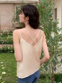 DAZY Women Solid Cami Top Tank Tops - Beige - View 2