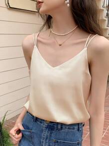 DAZY Women Solid Cami Top Tank Tops - Beige - View 3